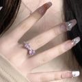Stylish Pink Zircon Studded Crystal Duo Butterfly Open Ring.