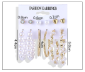 Fashionable Trendy 6 Pairs = 12 Pcs Pearl Stud Earrings for Girls Simple Stylish - Trendy Big Hoop Earrings for Women New Collection Simple Top - Kaner Dul for Girls. 