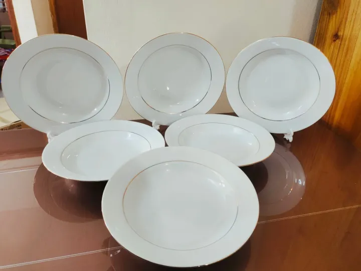6%20Pcs%20Ceramic%20Deep%20Dinner%20Plate%20Set%209"Inch%20,%20Deep%20Rice%20Dinner%20Plate,%20White%20Color%20With%20Golden%20Line%20print%20-%20Image%202