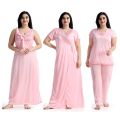Women 4 Part Comfortable Long Solid Night Dress for Comfortable Nighty Set -Maxi.