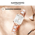 MATEYOYO Ladies Fashion Watch Retro Quartz Watch 30M Waterproof Watch Ceramics Thin Strap Watch Luxury Design Watch Wristwatch with Calender Ladies Clock Square Dial.