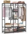 Standing Closet Organizer Heavy Duty Metal Garment Rack with Wood Shelves Extra Large Wardrobe. 
