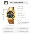 SKMEI 1816 Golden Stainless Steel Dual Time Watch For Men - Black & Golden (Black). 