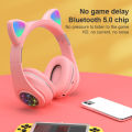 M2 Cat Ear Luminous Head-mounted Wireless Bluetooth Headset with Microphone Hands-free Support TF Card AUX Play Easy to carry.. 
