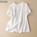 ZANZEA Women Short Sleeve Button O-Neck Shirt Summer Casual Cotton Baggy Blouse Tops #2. 