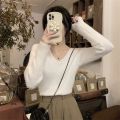 v Collar Soft Glutinous Sweater Women's Autumn and Winter Design Sense Niche Idle Style Knitwear Loose All-Match Small Top Clothes.