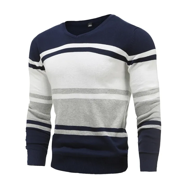 Autumn%20Cotton%20Pullover%20V-neck%20Men's%20Sweaters%20Fashion%20Solid%20Color%20High%20Quality%20Slim%20Sweaters%20Pullover%20Men%20Patchwork%20Knitwear-black%20-%20Image%203