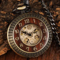 【LuckyBabyFans Store】Vintage Wood Circle Carved Number Dial Pocket Watch Men Unique Hollow Steampunk Bronze Clock Watches Chain.
