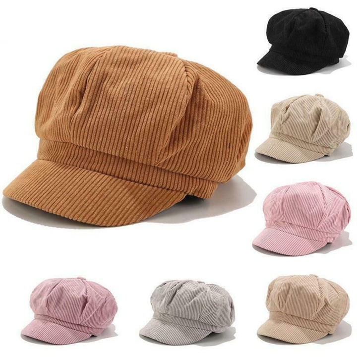 Ladies Womens Girls Corduroy Baker Boy Peaked Cap Winter Newsboy Hat