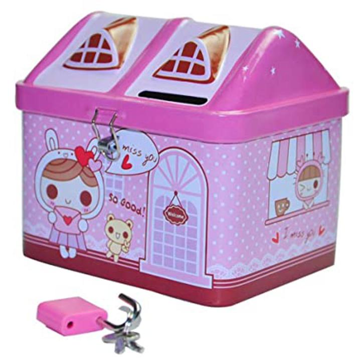 House Shaped Coin Bank Box with Lock