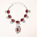 Jewelry set with high-end red fashion bride's wedding rhinestone necklace pendant earrings runway accessories. 