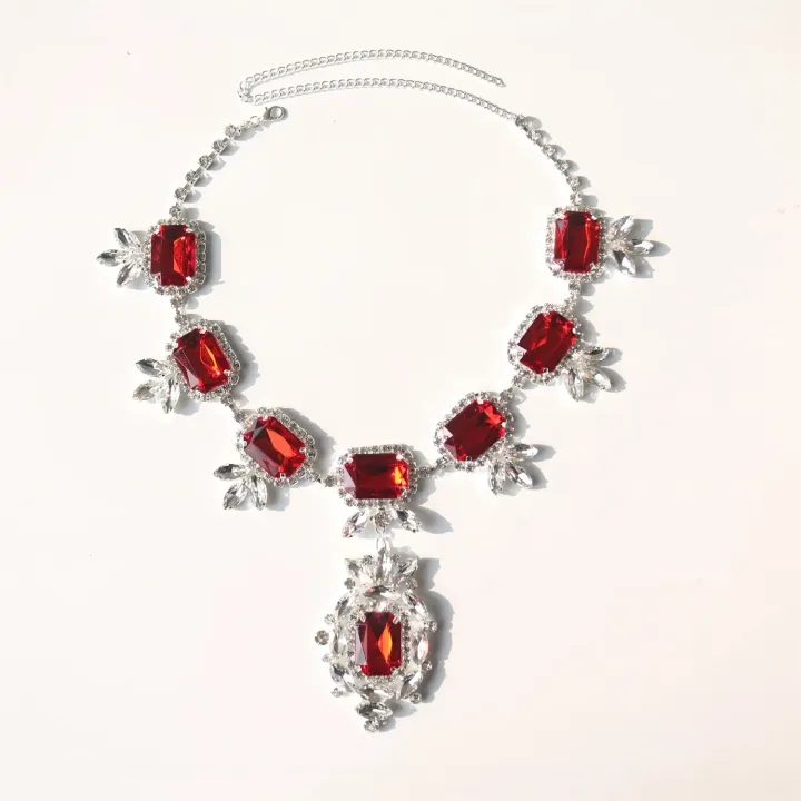 Jewelry%20set%20with%20high-end%20red%20fashion%20bride's%20wedding%20rhinestone%20necklace%20pendant%20earrings%20runway%20accessories%20-%20Image%203