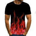 flame men's T-shirt summer fashion short-sleeved 3D round neck tops smoke element shirt trendy men's T-shirt. 