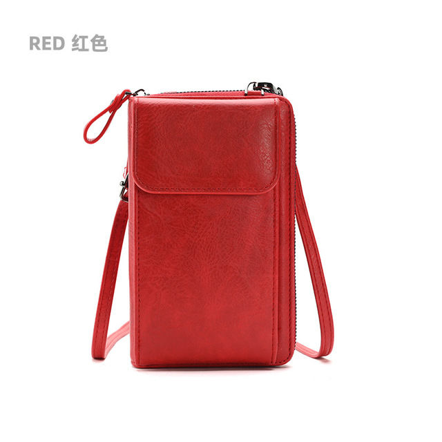 Girls Pure Color Fashion Single Crossbody Bags Female Soft Leather Mobile Phone Purse Women Large Capacity Zipper Messenger Bag
