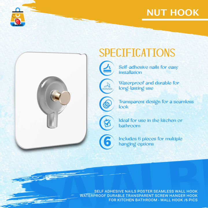 Self%20Adhesive%20Nails%20Poster%20Seamless%20Wall%20Hook%20Waterproof%20Durable%20Transparent%20Screw%20Hanger%20Hook%20for%20Kitchen%20Bathroom%20-%20Wall%20Hook%20/6%20pics%20-%20Image%206