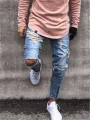 Men's denim pants ripped hole slim Jeans men Fashion Hip hop Skinny pencil Jeans For Men stretch elastic ankle zipper jeans men. 
