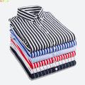 Classic Striped Shirt Men's Single-breasted Long-sleeved Shirts Autumn New Men Top Red Blue Black Slim Version Male Chemise. 