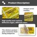 3x1.5cm Tamper Proof Stickers with bar Code Gold holographic Warranty Seal Hologram Security Labels with Unique Serial Number.