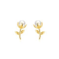 S925 sterling silver tulip stud earrings women's ins, sweet and gentle, light luxury, niche design, simple flowers, shell bead earrings.