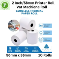 Streamline Your Operations With Thermal Paper Roll -10 Pcs, 56 mm x 38 mm, POS Printer Roll, Receipt Rolls, Var Roll, Food Panda Roll -  Reliable Paper Rolls For Printing Needs. 