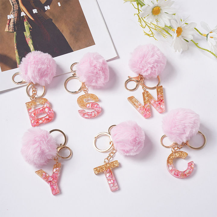 Cute%20Keyring%20Pink%20Pompom%20Fur%20Ball%2026%20Letter%20Keychain%20Resin%20Key%20Chains%20Handbag%20Charms%20For%20Woman%20Ornaments%20Accessories%20Gift%20ANLAN%20-%20Image%202