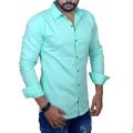 Men's full sleeve oxford cotton fabric formal Shirt cyan color.
