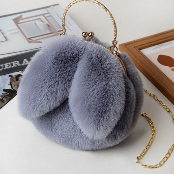 Fur Bag Bag Women's Hand Plush Bag Bag Bunny Ears Fashion Round 2020 New Imitation Fur Bunny Bag Bag