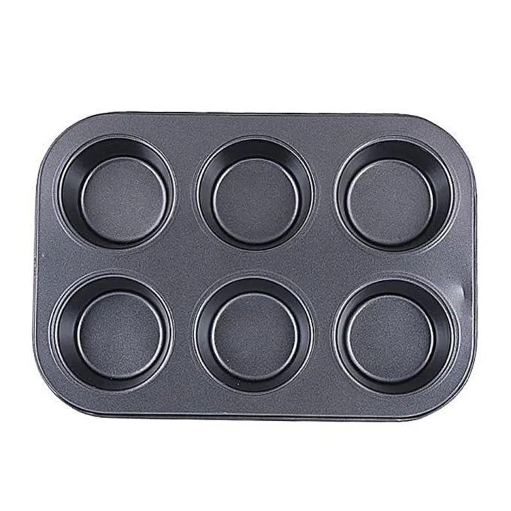 6 Round Non Stick Muffin and Big size Cupcake Mold - Black