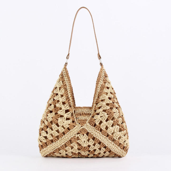 Women's Faux Straw Over The Shoulder Hobo Bag