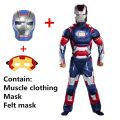 4-12Y Boy Iron Man Cosplay Costume Kids Superhero Mask Jumpsuit Set.