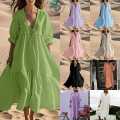 Breezy Cotton Linen A-Line Long Top Dress. 