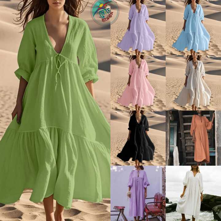 Breezy Cotton Linen A-Line Long Top Dress
