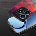 Biruiqu For Realme C63 Shockproof Starry Colorful Tempered Glass Back Soft Silicone Edge Case Cover. 