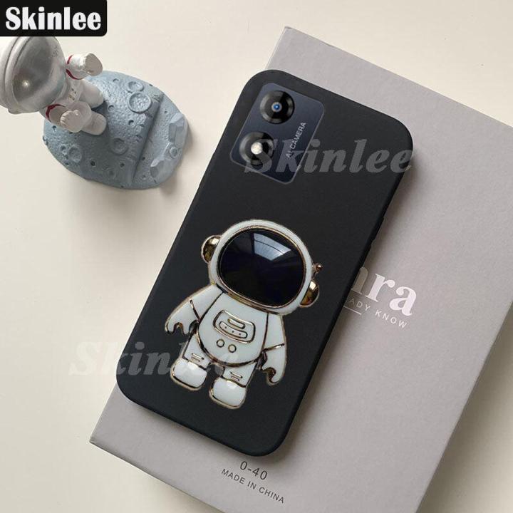 Phone Case Moto E13 Back Cover Soft Rubber Cases + Astronaut Stereo Stand Spaceman Slot Holder Casing for Moto Motorola E13 Cover Cases