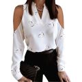 Women's Printed Off Shoulder V-Neck Long Sleeve Y2k Top Fashion Blusas Mujer Roupa Feminina Elegant And Youthful Blouse.