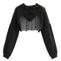 Mesh Patchwork Crop Top Sweatshirt Hoodies Women Harajuku Hoodie Sweatshirt Clothes Gothic Long Sleeve Cropped Hoodie KEEMEEUYZO.