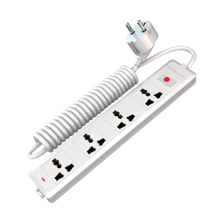 Super Star Smart Extension Socket 2 PIN 4 Socket Multi Plug Four Port Point Cord Multiplug