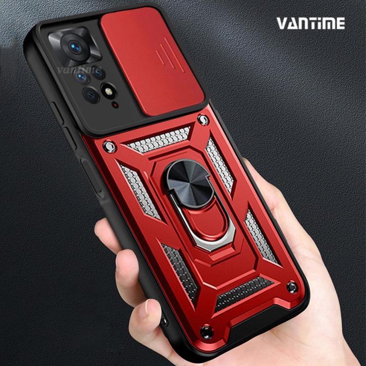 For Redmi Note 11 Pro Global / Redmi Note 11 Pro 4G / Redmi Note 11 Pro 5G (INT) / Redmi Note 11 Pro Plus 5G (India) Case Hard Sliding Lens Protect Stand Holder Back Cover