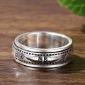 S990 Rotating Men's Ring Sterling Silver Personality Domineering Trend Six Character Mantra Vintage Rotating Single Index Finger Ring.
