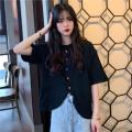 Korean Style Chiffon Shirt Women Solid Button Irregular Short Sleeve Top.