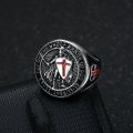 European and American New Hiphop Men's Titanium Steel Gold Plated Ring Vintage Templar Red Cross Shield Ring. 