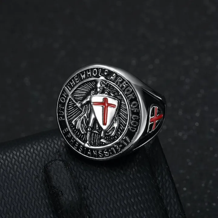 European%20and%20American%20New%20Hiphop%20Men's%20Titanium%20Steel%20Gold%20Plated%20Ring%20Vintage%20Templar%20Red%20Cross%20Shield%20Ring%20-%20Image%204