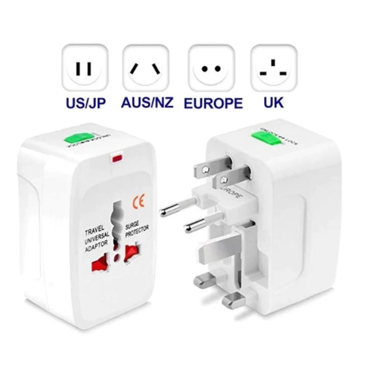 Universal World Travel Adapter Surge Protector All in one Plug AC Power Converter US UK AU EU Socket