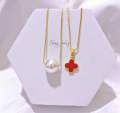 Zihang Jewelry 24K Gold Plated high quality  pearl  and four clover leaf necklace with pendant for women. 
