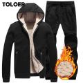 Winter Men Set Warm Thick Hooded Jacket+Pants 2PC Sets Men Lamb cashmere Hoodies Zipper Tracksuit Man Sports Suit Plus size 5XL.