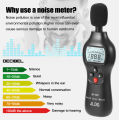 JD-801 Digital Noise Detector Mini Lightweight High Accuracy Decibel Monitoring Device Sound Level Meter with Backlight ON/OFF Function.