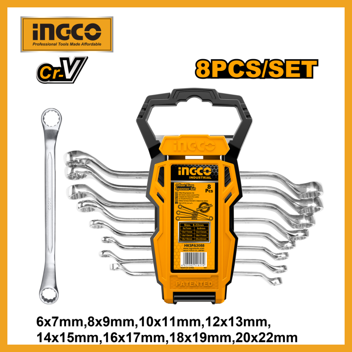 OFFSET RING SPANNER SET - 8 pcs ( 6-22mm) - INGCO HKSPA3088