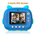 1080P Cute Kids Instant Camera 12MP Kids Digital Camera with 3 Printing Paper Rolls 2.4inch IPS Screen-blue. 