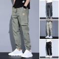 Lightweight Material Cargo Pants Easy Care Multi Pockets Wear resistant Men's Trousers Soft Fabric Stretchable Waist Jogger Pants for Spring Wear Summer Clothing Outdoor Activities Use Urban Style. 