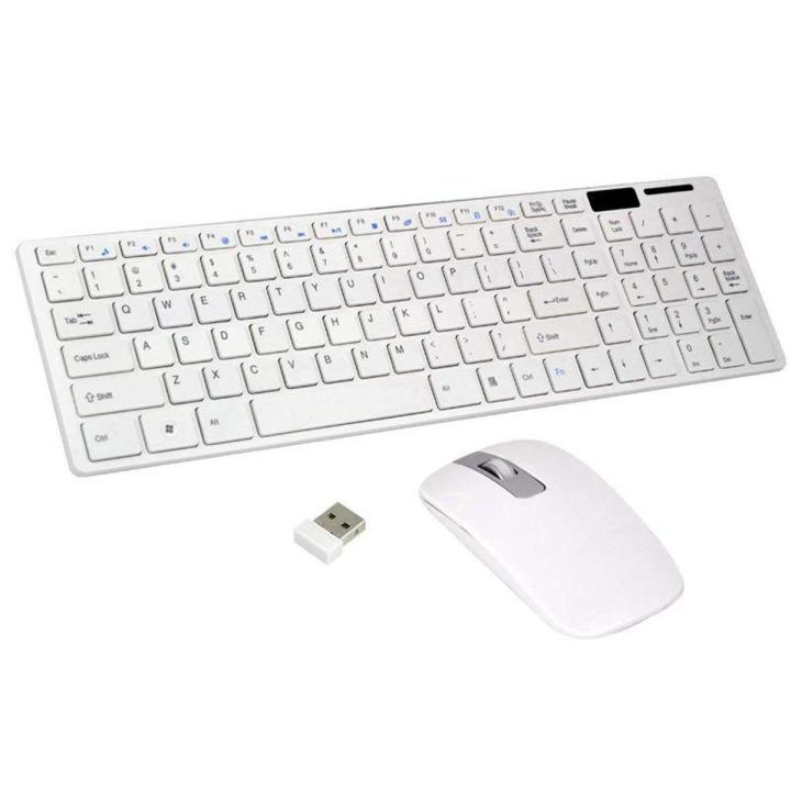 Wireless Slim White Keyboard + PC and Wireless Optical Mouse set for Laptop